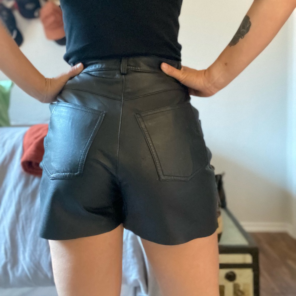 Black Faux Leather High Waisted Cutoff Shorts